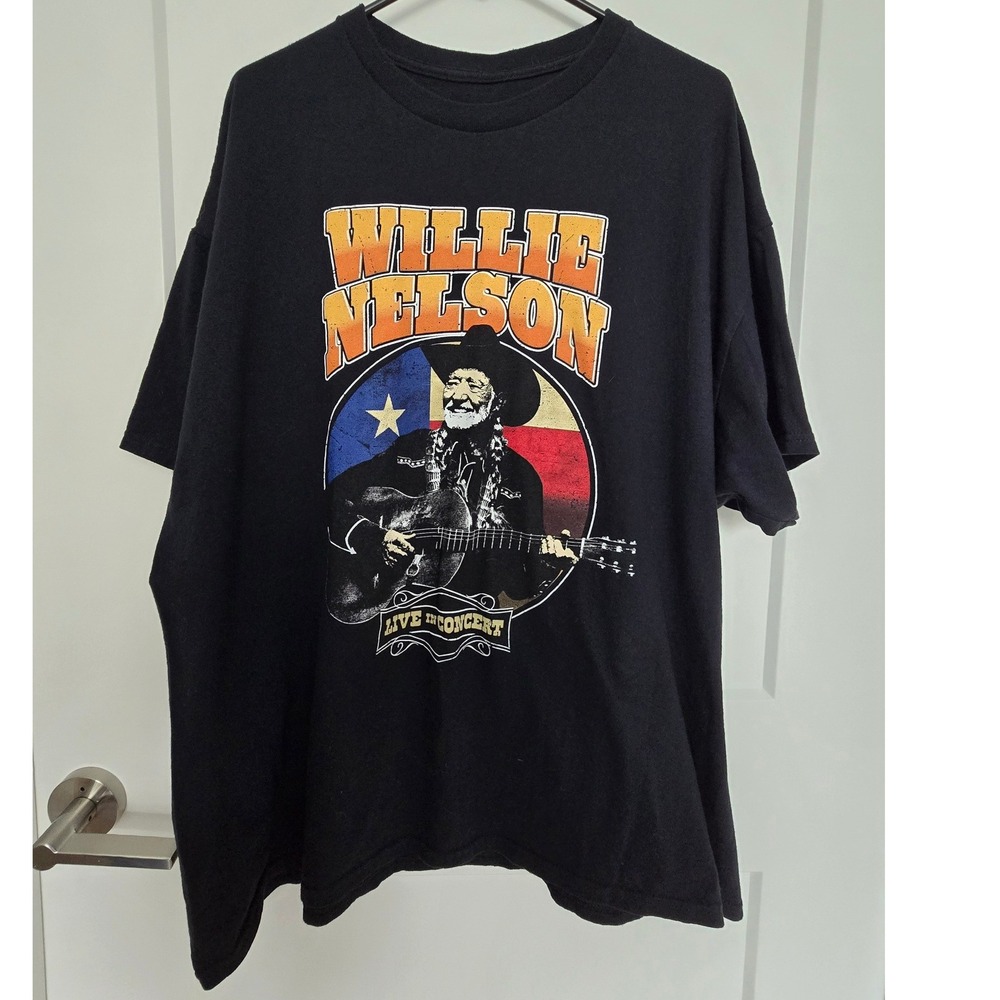 Willie Nelson Live In Concert Graphic T-Shirt Mens 2XL Black Double Sided Texas